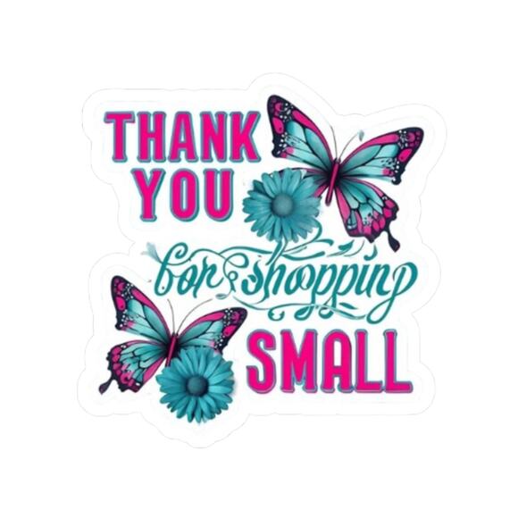 50 Count Handmade “Thank You for Shopping Small” Stickers Butterfly & Floral - Picture 1 of 3